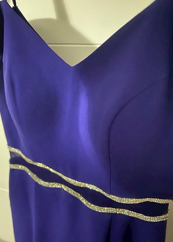 Parlak Mor V Yaka Uzun Kadın Elbise - Görsel 2