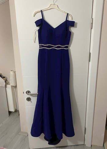 Parlak Mor V Yaka Uzun Kadın Elbise - Görsel 3