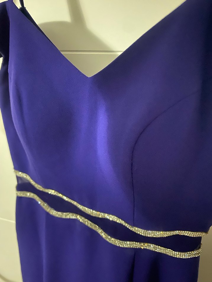 Parlak Mor V Yaka Uzun Kadın Elbise - Görsel 2
