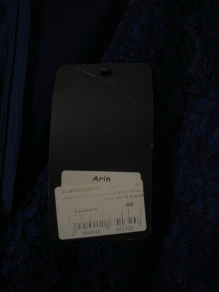 Lacivert V Yaka Dantel Midi Elbise - Görsel 2