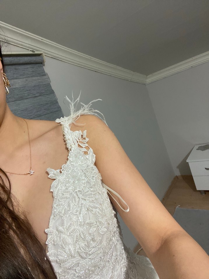 Beyaz Straplez Midi Bohem Gelinlik - Görsel 2