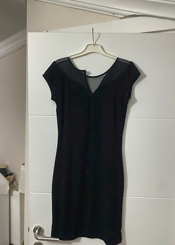 Siyah V Yaka Drapeli Midi Elbise - Görsel 2