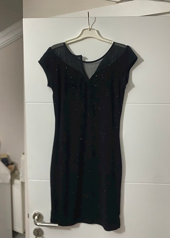 Siyah V Yaka Drapeli Midi Elbise - Görsel 3