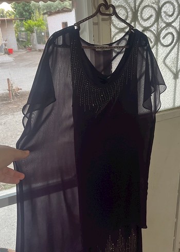Siyah V Yaka Midi Gotik Abiye Elbise