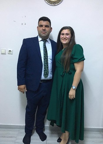 44 Beden Yeşil Midi Notched Lapel Ofis Elbisesi