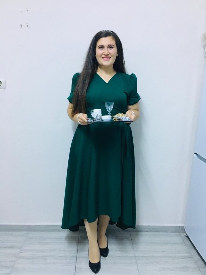 Yeşil Midi Notched Lapel Ofis Elbisesi - Görsel 3