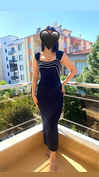 Yepyeni Lacivert Taş Detaylı Abiye Elbise