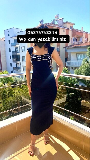 Diğer Yepyeni Lacivert Taş Detaylı Abiye Elbise