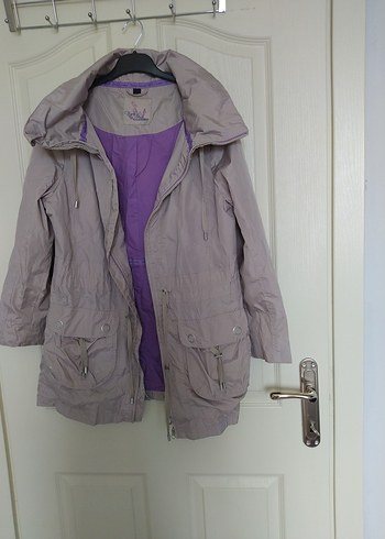 Gri Midi Kadın  Fermuarlı yağmurluk - Görsel 3