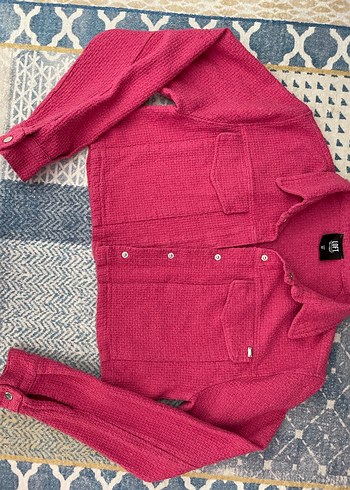 m Beden LOFT Pembe Crop Tüvit Ceket Baharlık