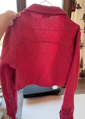 m Beden pembe Renk LOFT Pembe Crop Tüvit Ceket Baharlık