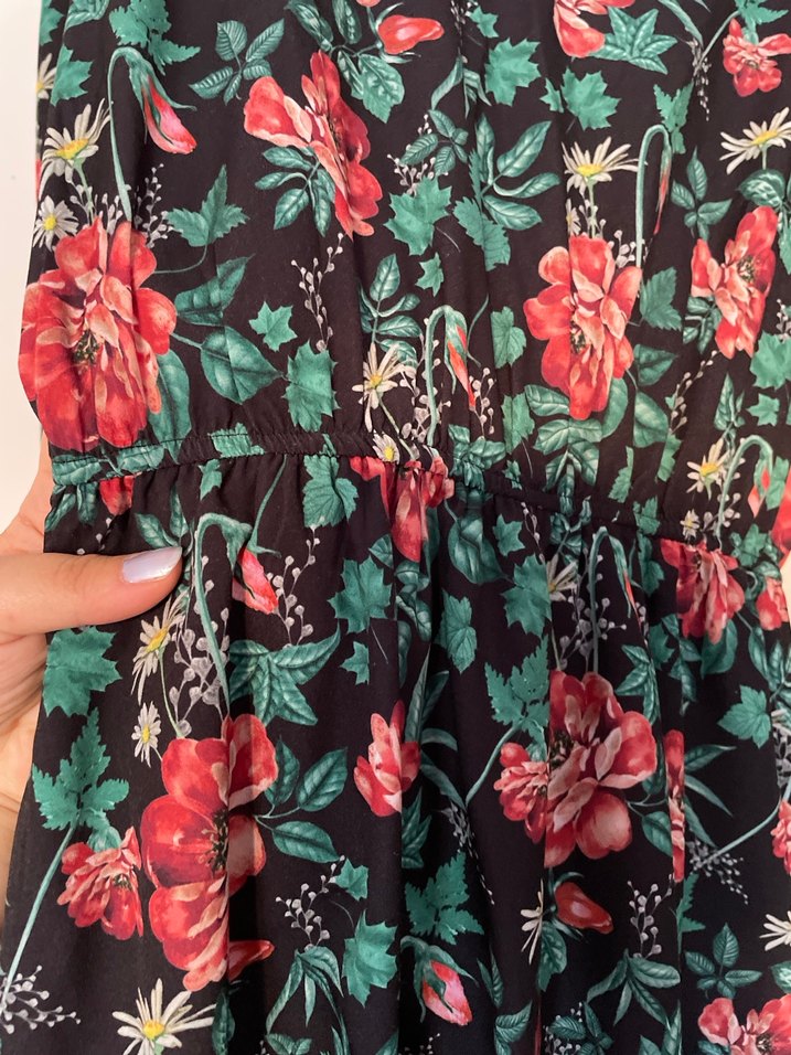 Çiçek Desenli V Yakalı Midi Elbise - Görsel 4