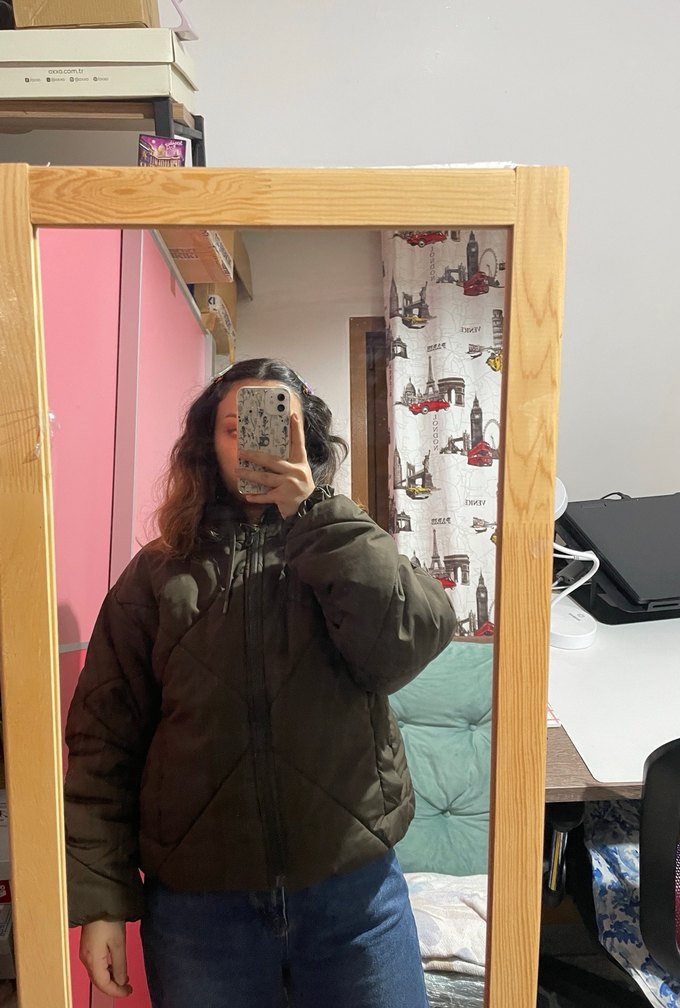 Haki Kadın Şişme Mont - Görsel 2