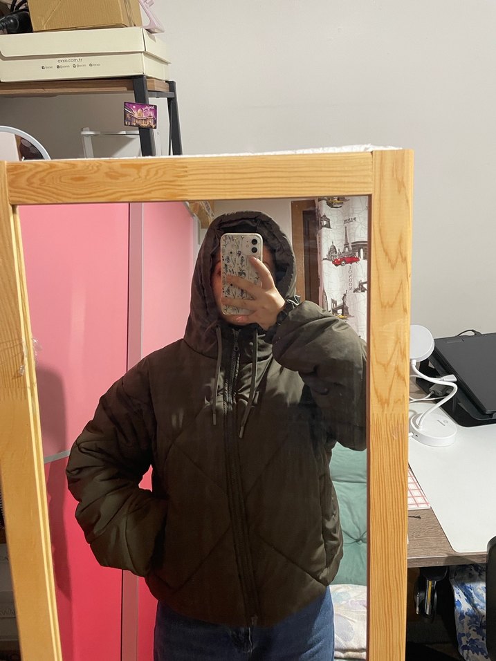 Haki Kadın Şişme Mont - Görsel 4