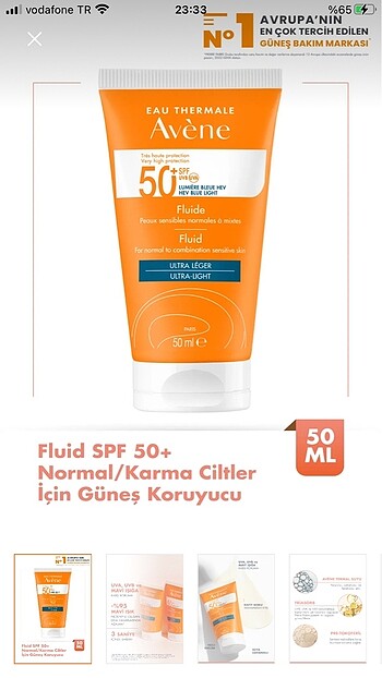 Avene Avene Fluid SPF 50+ yüksek korumalı güneş kremi (50ml)