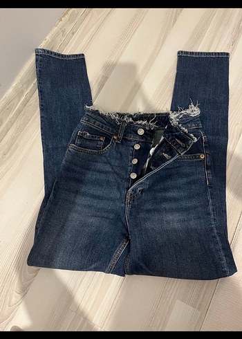 H&M Yuksek Bel Koyu Mavi Denim Jean