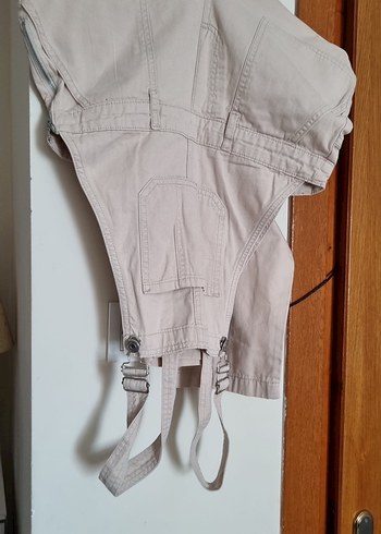 Kadın Bej Keten Kısa Askılı Tulum - Görsel 2