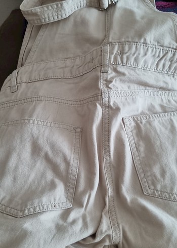 Kadın Bej Keten Kısa Askılı Tulum - Görsel 6