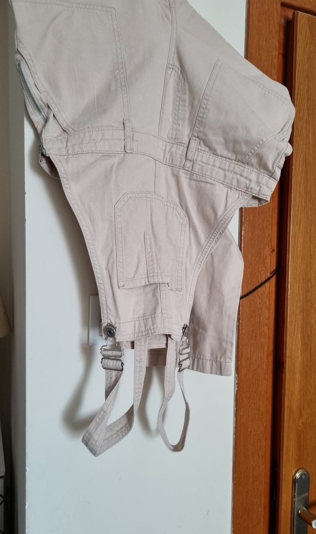 Kadın Bej Keten Kısa Askılı Tulum - Görsel 2