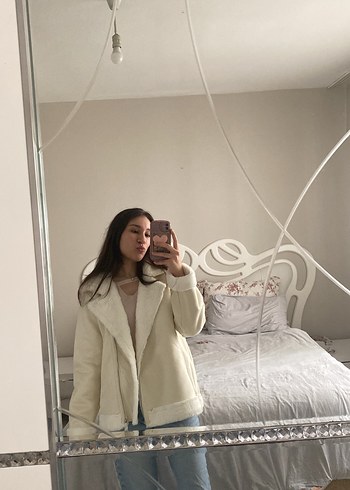 Krem Kürklü Kadın Midi Ceket - Görsel 3