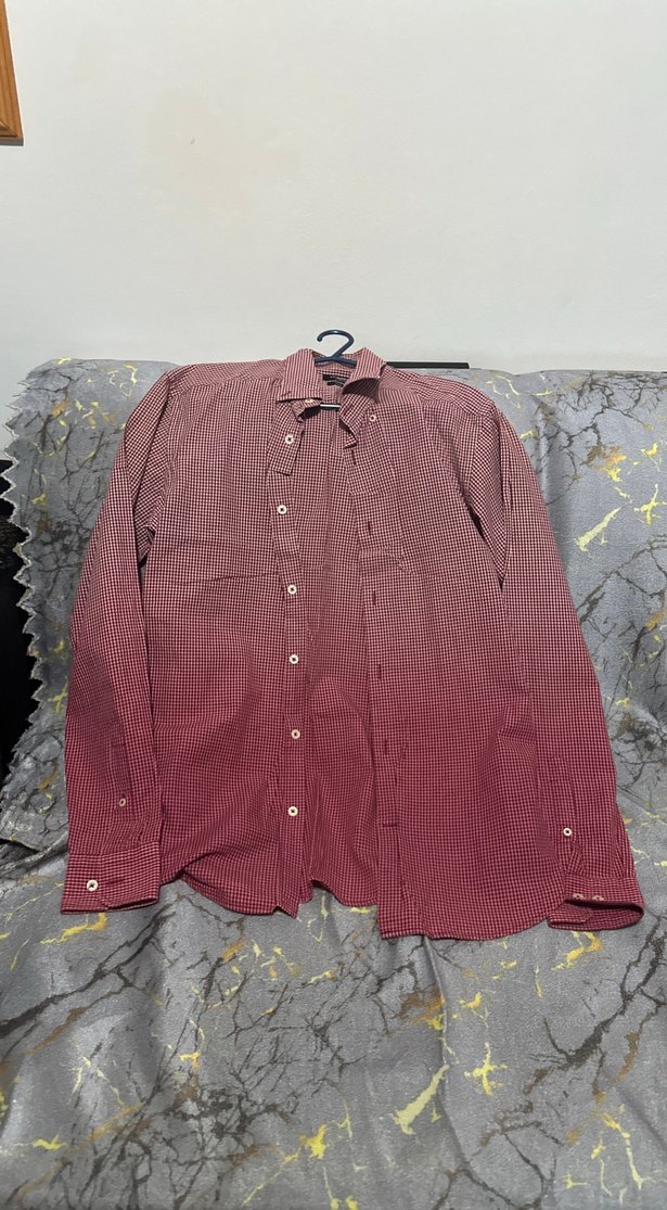 Bordo Bağlama Desenli Düğmeli Erkek Gömlek - Görsel 3