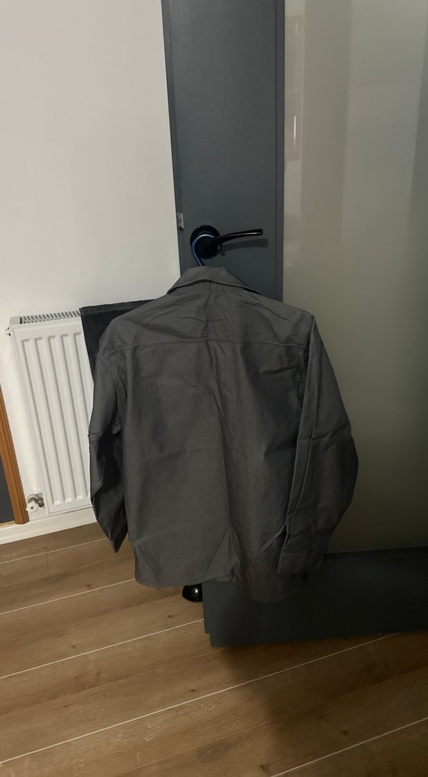 Gri Erkek Keten Gömlek, Düğmeli, Salaş Kesim - Görsel 3