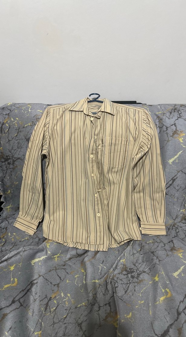 Bej Çizgili Erkek Keten Gömlek - Görsel 3