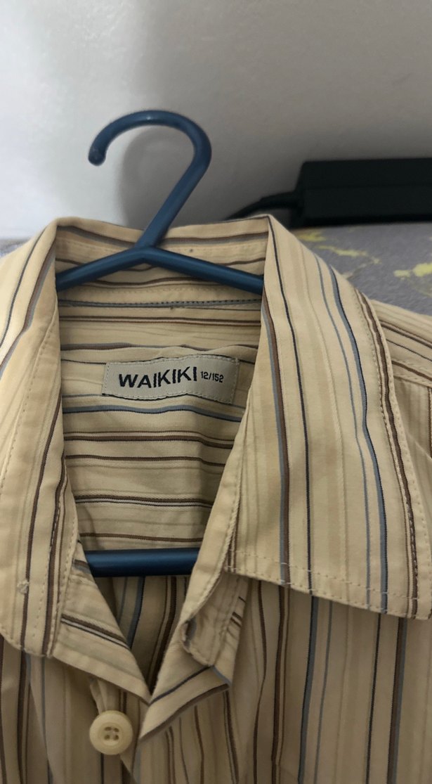 Bej Çizgili Erkek Keten Gömlek - Görsel 4