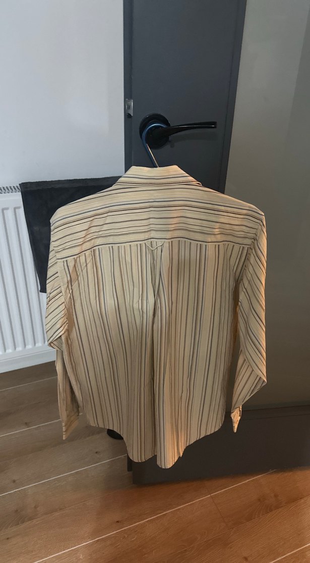 Bej Çizgili Erkek Keten Gömlek - Görsel 2