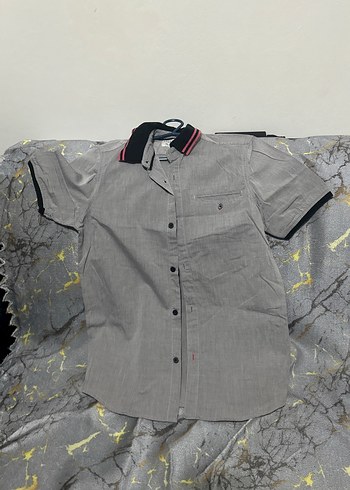 Gri Kısa Kollu Pamuklu Erkek Gömlek - Görsel 3