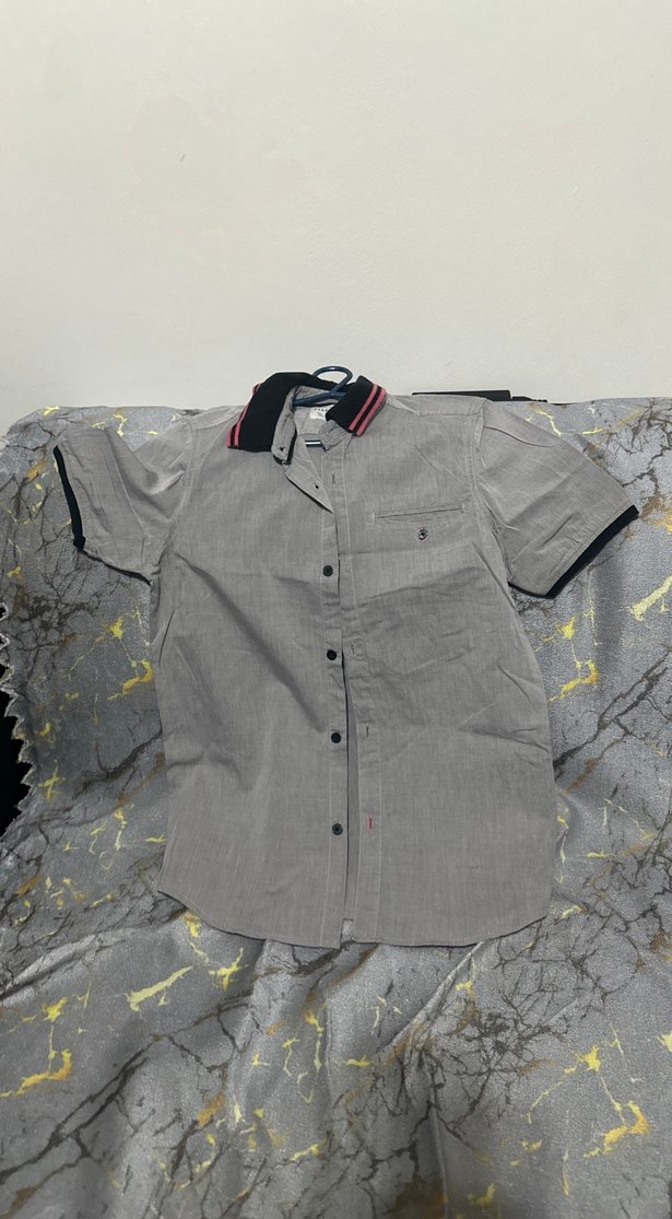 Gri Kısa Kollu Pamuklu Erkek Gömlek - Görsel 3