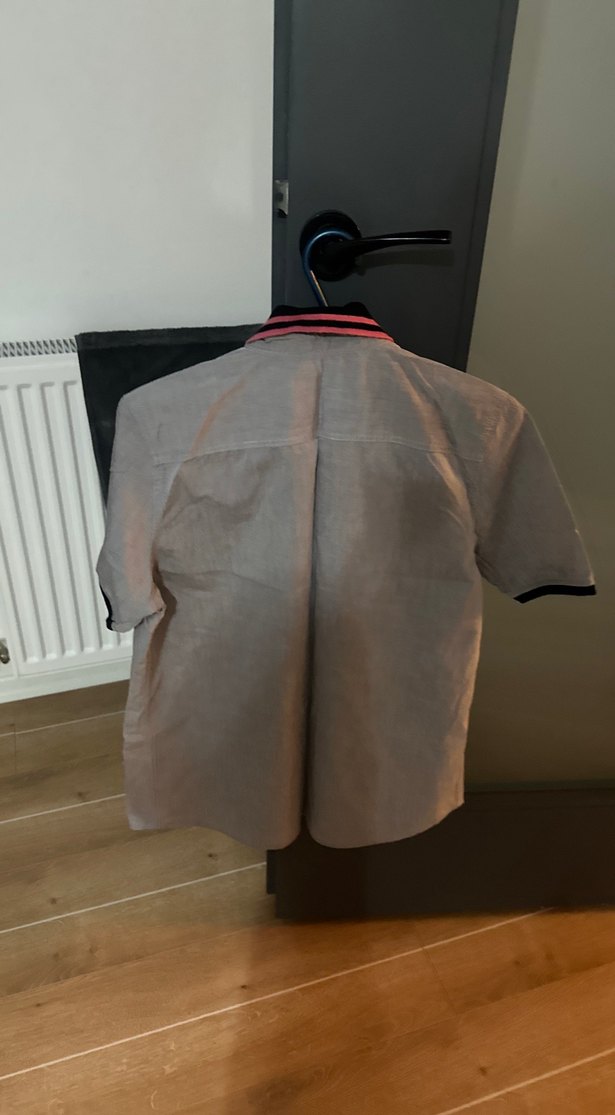 Gri Kısa Kollu Pamuklu Erkek Gömlek - Görsel 2