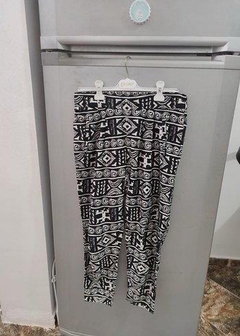 Bohem Siyah Gri Desenli Bol Kumaş Pantolon