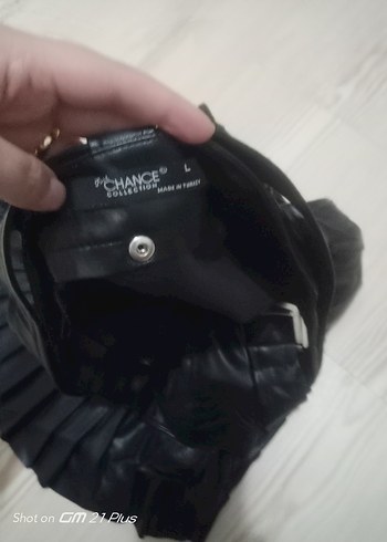 s Beden Siyah Deri Volanlı Mini Etek