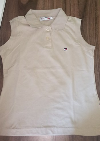 Tommy Hilfiger yakali Bej Kolsuz Polo Tişört