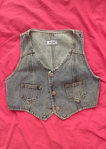 Crop denim yelek