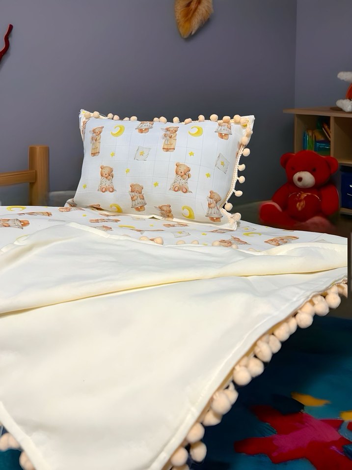 Ayıcık Desenli Bebek Yastık ve Battaniye Seti - Görsel 2