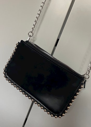 Zincir Detaylı  Siyah Deri Çanta - Görsel 2