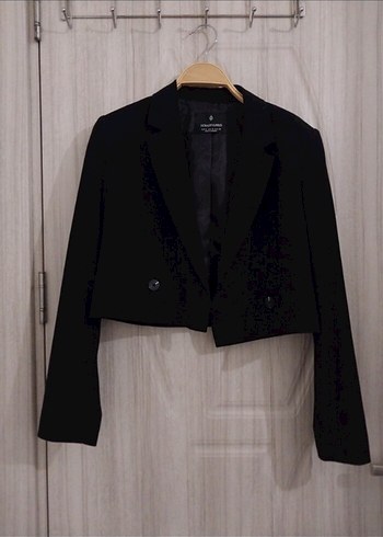 Kadın Siyah Düğmeli crop Ceket - Görsel 2