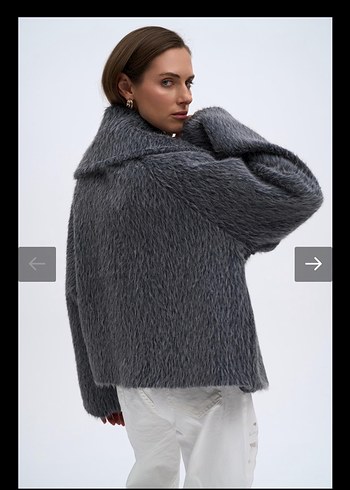 Gri Kısa Peluş Kadın Ceket Mai - Görsel 4