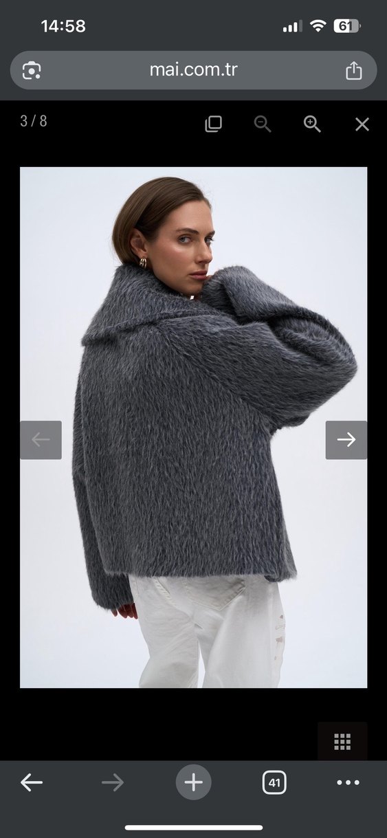 Gri Kısa Peluş Kadın Ceket Mai - Görsel 4