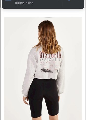 Düğmeli V Yaka Gri Crop Sweatshirt - Görsel 3