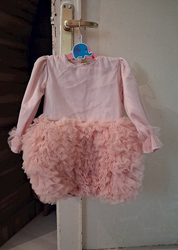 2K Pembe Kız Çocuk Fırfırlı Tül Elbise