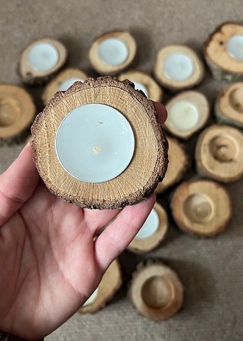 Doğal Ağaç Kütük Mumluk - Görsel 2