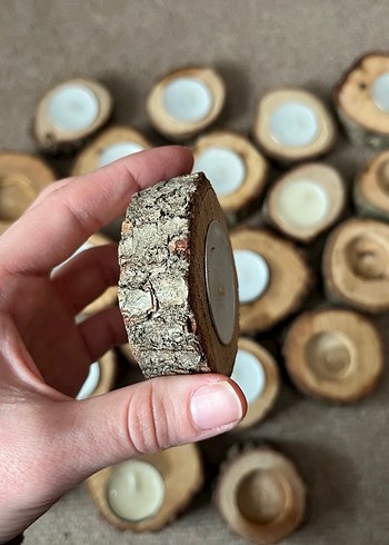 Doğal Ağaç Kütük Mumluk - Görsel 3