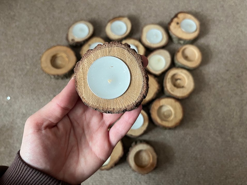 Doğal Ağaç Kütük Mumluk - Görsel 2