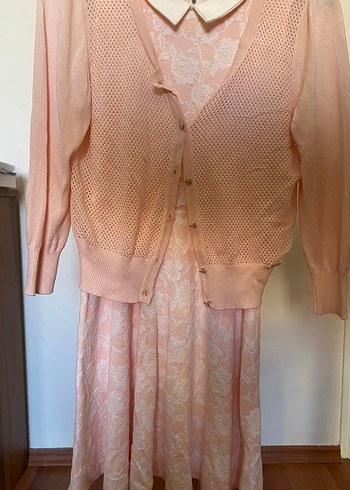 32 Beden pembe Renk Dantelli Pembe Midi Elbise Tally Weijl XXS