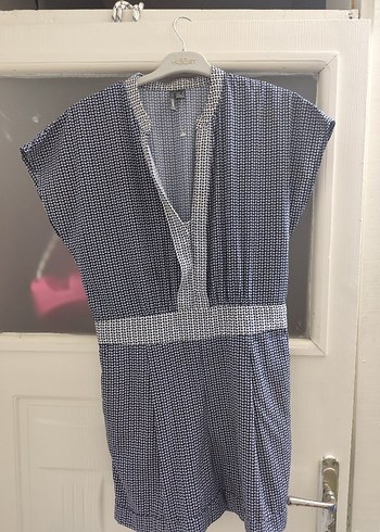 Gri V Yaka Midi Kadın Tulum - Görsel 3