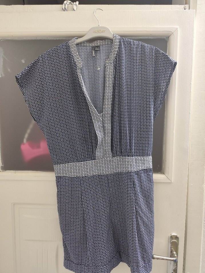 Gri V Yaka Midi Kadın Tulum - Görsel 3