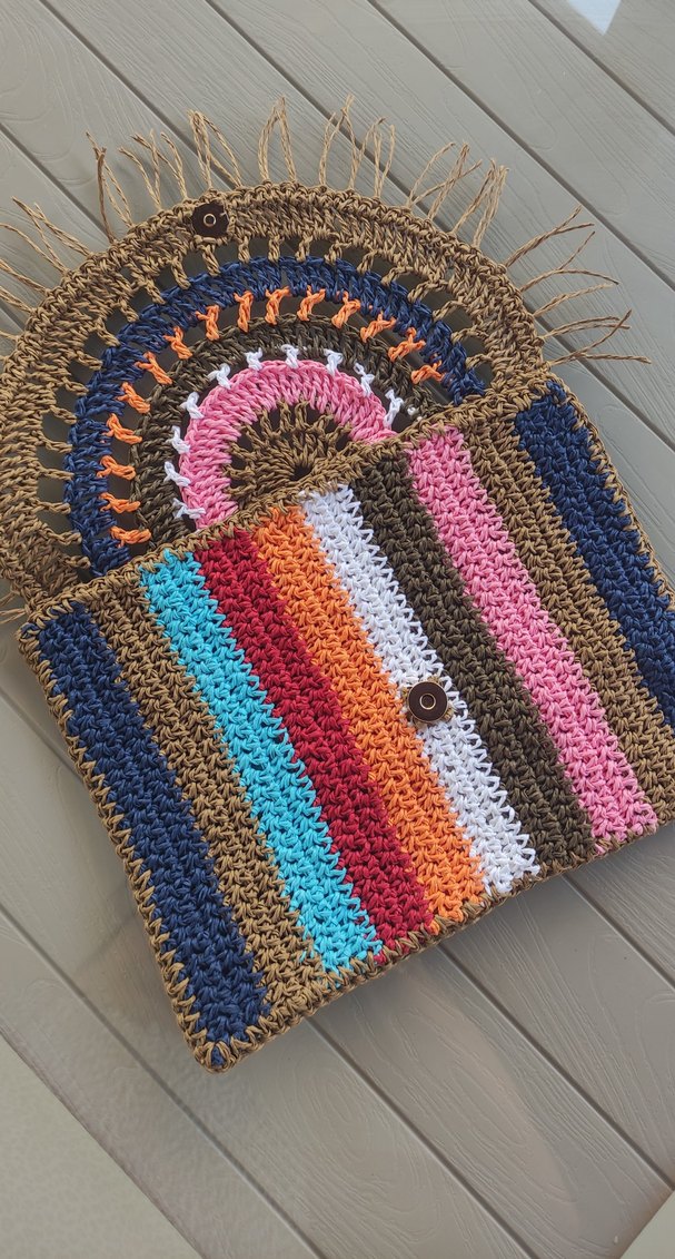 RenkliÖrgü Bohem Kadın Portföy Çanta - Görsel 5